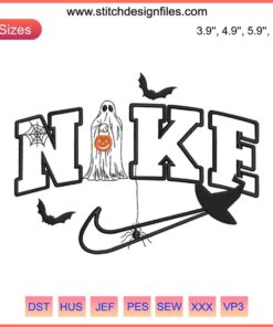 Nike Halloween Ghost Witch Embroidery Design | Trendy Digitizing File | Halloween Embroidery | Witch Hat & Ghost Stitching