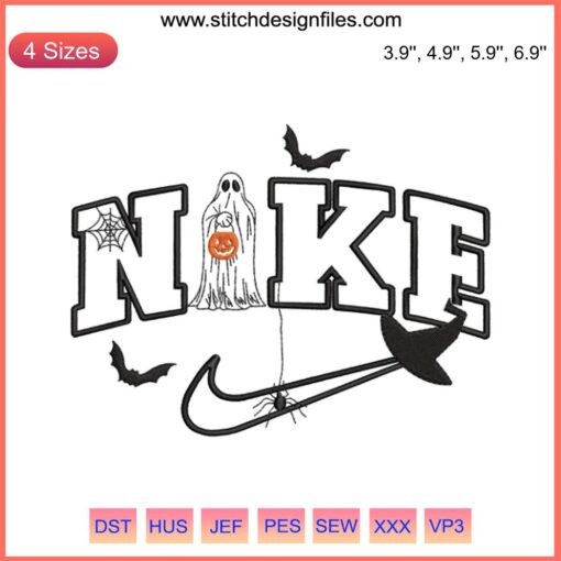 Nike Halloween Ghost Witch Embroidery Design | Trendy Digitizing File | Halloween Embroidery | Witch Hat & Ghost Stitching