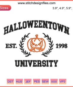 HalloweenTown University Embroidery Design: Trendy ghost, pumpkin, bat motifs | Halloween Embroidery Digitizing File