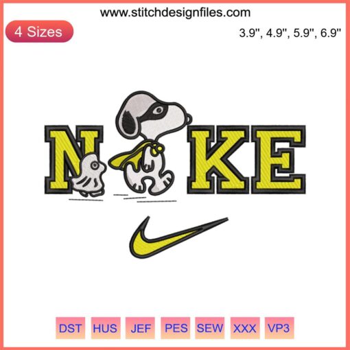 Super Snoopy x Nike Embroidery Design featuring Snoopy & Woodstock digital file, perfect for embroidery enthusiasts.
