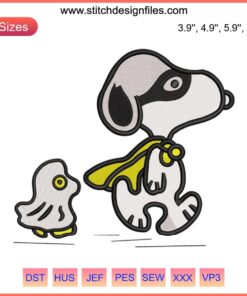 Halloween Snoopy & Woodstock Embroidery Design: Funny Digitized Super Snoopy in Costume, High-Quality Embroidery File for Halloween Crafts.