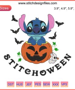 Stitchoween Disney Embroidery Design: Cute Halloween Stitch with Pumpkin, Digital Embroidery File