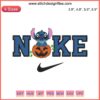 Nike Stitch Pumpkin Embroidery Design featuring Disney's Stitch in a pumpkin, Halloween decor, trendy embroidery digitizing file.