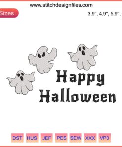 Ghost Happy Halloween Embroidery Design, 2023 Embroidery File, Spooky Digital Pattern, Halloween Elements, Cute Ghost Artwork