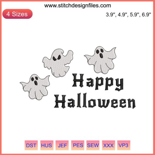 Ghost Happy Halloween Embroidery Design, 2023 Embroidery File, Spooky Digital Pattern, Halloween Elements, Cute Ghost Artwork