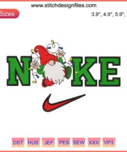 Christmas Nike Gnome Embroidery Design | Adorable Gnome with Santa Hat and Nike Logo Stitching | Digitizing File for Holiday Crafts