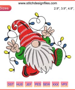 Festive gnome with snowflake hat Christmas embroidery design. Digitized for instant download. Perfect for holiday crafts.