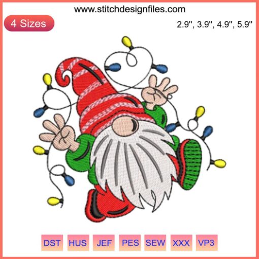 Festive gnome with snowflake hat Christmas embroidery design. Digitized for instant download. Perfect for holiday crafts.
