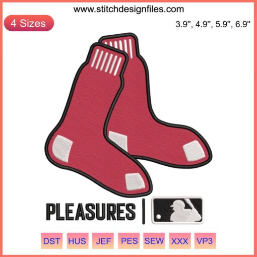 Boston Red Sox Mascot Embroidery 2023: Digital Stitching Logo featuring classic baseball design by Pleasures.