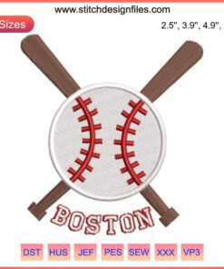 Boston Red Sox-themed baseball embroidery design, digitized sport vector file, intricate red and white stitching pattern.
