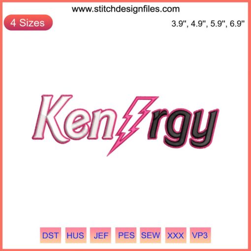 Ken and Barbie "I Am Kenough" pink embroidery design featuring Ken iconography, ideal for digitizing projects and crafts.