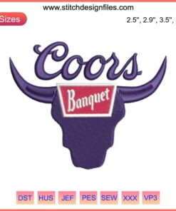 Coors Banquet Rodeo Embroidery Design featuring cowboy hat, boots, and beer emblem; perfect for Coors beer enthusiasts.