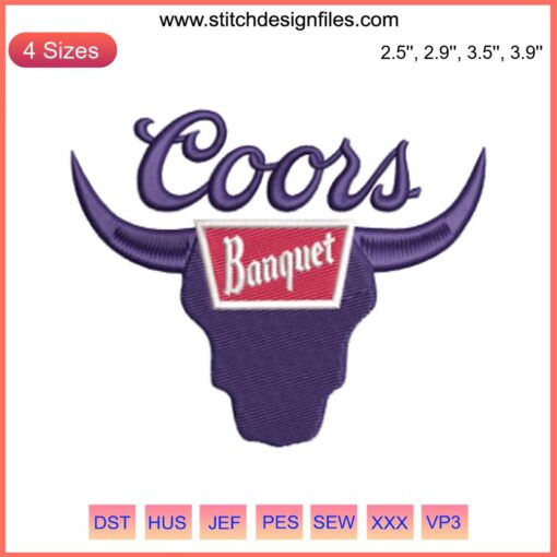 Coors Banquet Rodeo Embroidery Design featuring cowboy hat, boots, and beer emblem; perfect for Coors beer enthusiasts.
