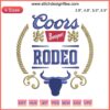 Embroidery design featuring Coors Banquet Rodeo Beer logo, ideal for digital digitizing files. Perfect for beer-themed embroidery projects.