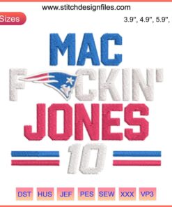 New England Patriots Mac Jones 10 Embroidery Design | Digital Stitching Football Pattern