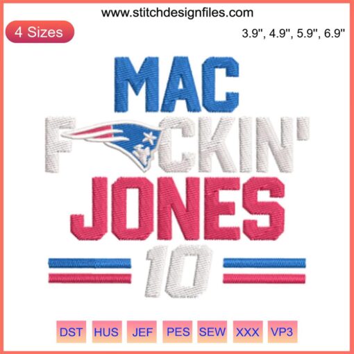 New England Patriots Mac Jones 10 Embroidery Design | Digital Stitching Football Pattern