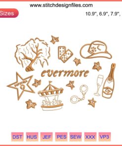 "Taylor Swift Evermore Album Embroidery Design: The Eras Tour Digitizing File, Floral Pattern, Singer Silhouette, Sewing Art"