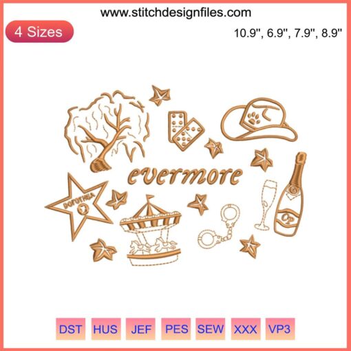 "Taylor Swift Evermore Album Embroidery Design: The Eras Tour Digitizing File, Floral Pattern, Singer Silhouette, Sewing Art"