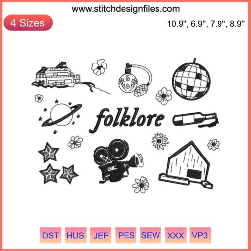 Taylor Swift Folklore Album Embroidery Design for The Eras Tour in Digitizing File Format | Music Themed Embroidery Pattern
