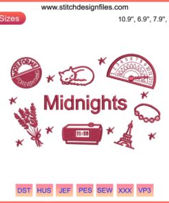 Taylor Swift Midnights Album Embroidery Design for The Eras Tour | Digitizing File with Intricate Details and Iconic Symbols