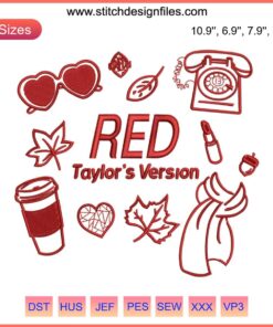 Taylor Swift Red Album Embroidery Design for The Eras Tour, Digitized File, Perfect for Custom Stitching Projects