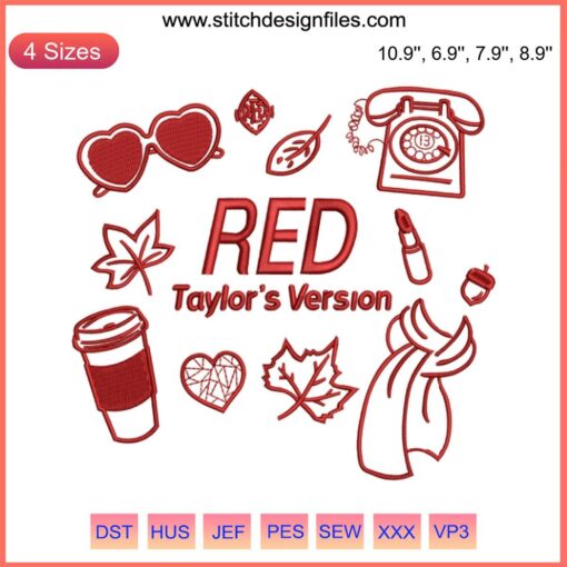 Taylor Swift Red Album Embroidery Design for The Eras Tour, Digitized File, Perfect for Custom Stitching Projects