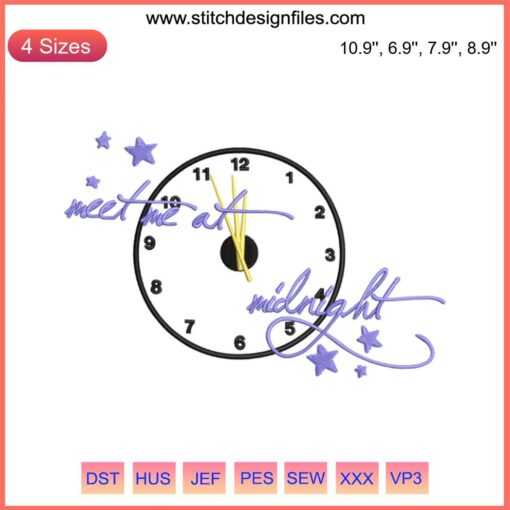 Taylor Swift "Meet Me At Midnight" embroidery digitizing file featuring intricate stitching pattern design.
