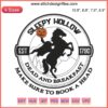 Sleepy Hollow Est 1790 Embroidery Design: Halloween-themed digitizing file with eerie fonts perfect for cozy, spooky projects.