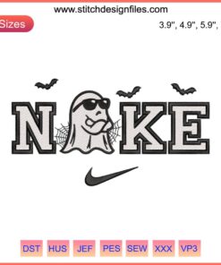 Nike Funny Ghost Embroidery Design: Cartoon Ghost with Sneakers, Halloween Digital Stitching, Whimsical Apparel Accessory