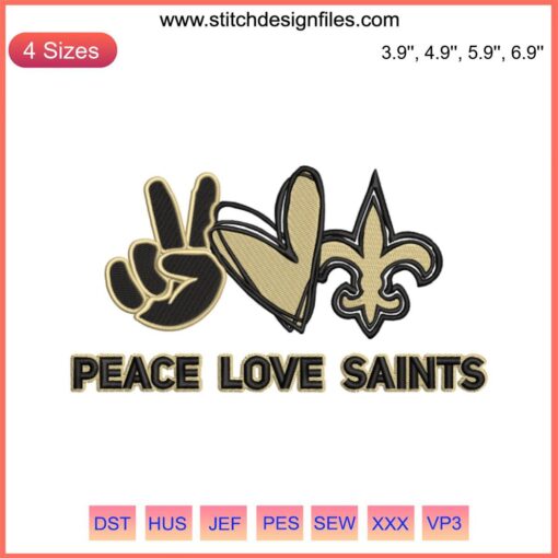 Peace Love Saints NFL Embroidery Design: Football Helmet, Heart, Peace Sign - Embroidery File for Digital Download