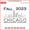 Chicago skyline with skyscrapers, Fall 2023 embroidery design, digitized file, high-quality embroidery pattern, cityscape stitching.