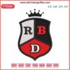 RBD Logo Embroidery Design: Rebelde World Tour stitching graphic featuring iconic RBD lettering and decorative elements.