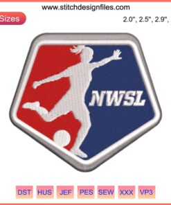 Embroidery design featuring the NWSL logo in digital stitching, perfect for soccer enthusiasts and sports apparel customization.