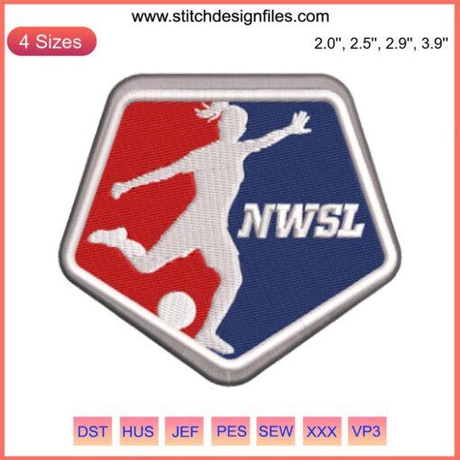 Embroidery design featuring the NWSL logo in digital stitching, perfect for soccer enthusiasts and sports apparel customization.