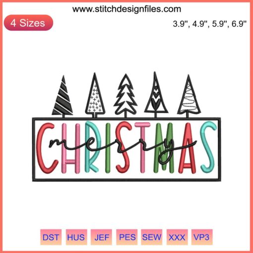 Holiday-themed "Merry Christmas" embroidery design featuring trendy, festive elements, perfect for embroidery digitizing projects.