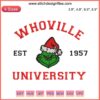 Grinch Christmas Embroidery Design: Whoville University-themed digital stitching pattern for holiday crafts.