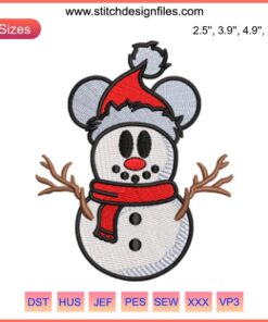 Disney Mickey Snowman Embroidery Design: Festive Christmas Digitizing File, Ideal for Holiday Decor Projects