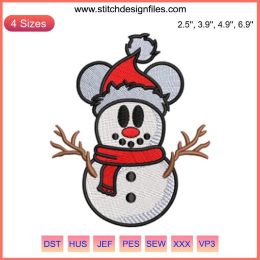 Disney Mickey Snowman Embroidery Design: Festive Christmas Digitizing File, Ideal for Holiday Decor Projects