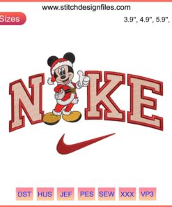 Nike Mickey Mouse Christmas Embroidery: Mickey & Minnie Couple Digitizing File, Festive Holiday Design