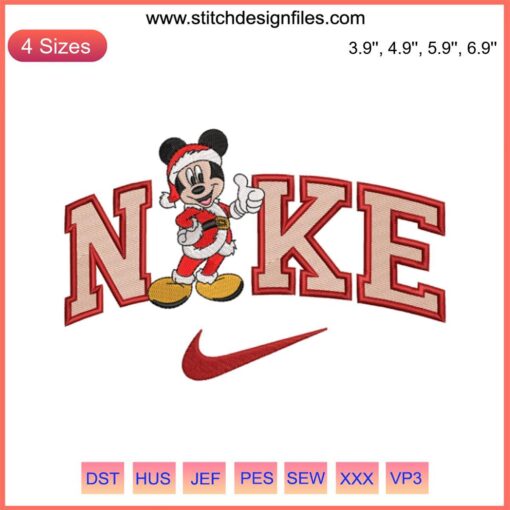 Nike Mickey Mouse Christmas Embroidery: Mickey & Minnie Couple Digitizing File, Festive Holiday Design