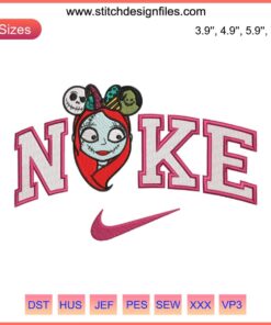 Nike x Sally Halloween Embroidery Design featuring The Nightmare Before Christmas themed digital stitching.