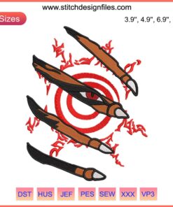 Kurama Kyuubi Claw Seal Embroidery Design featuring iconic Naruto anime stitching pattern, detailed digital art.