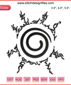 Naruto Seal Logo Embroidery Design featuring iconic anime symbol, digitized for embroidery. Naruto Anime sewing pattern file.