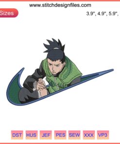Shikamaru Nike Embroidery Design, Naruto Anime Logo, Digitized Embroidery File, Intricate Stitched Design