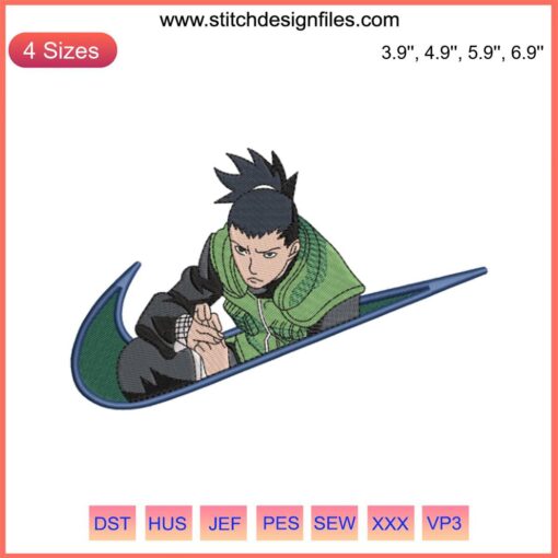 Shikamaru Nike Embroidery Design, Naruto Anime Logo, Digitized Embroidery File, Intricate Stitched Design