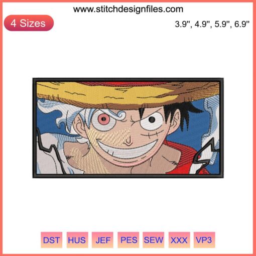 Luffy One Piece Embroidery Design File: Anime character sketch, intricate embroidery pattern, perfect digitizing for fans.