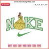 Embroidery design featuring Belle from Disney's Beauty and the Beast with Nike logo, perfect for digital stitching projects.