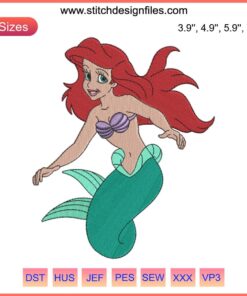 Mermaid Ariel Embroidery Design | The Little Mermaid Digital Stitching | Intricate Disney Princess Pattern for Craft Projects