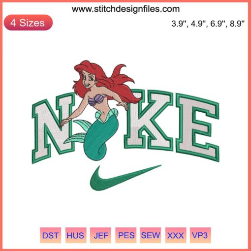 Mermaid Ariel and Prince Eric Embroidery Design | Nike Digitizing File | Couple Embroidery, Disney Themed Sewing Pattern