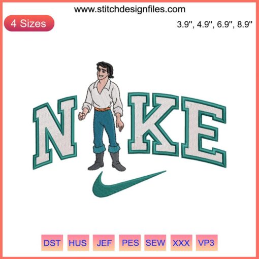 Prince Eric Embroidery Design: Ariel & Eric Couple Embroidery Digitizing File, Nike Inspired, for Creative Projects